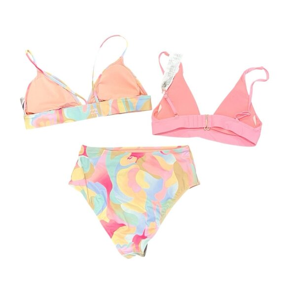 Billabong Pretty Groovy Bikini Set High Waisted Retro Pink Pastel 3 PC Size S/M - Picture 5 of 9